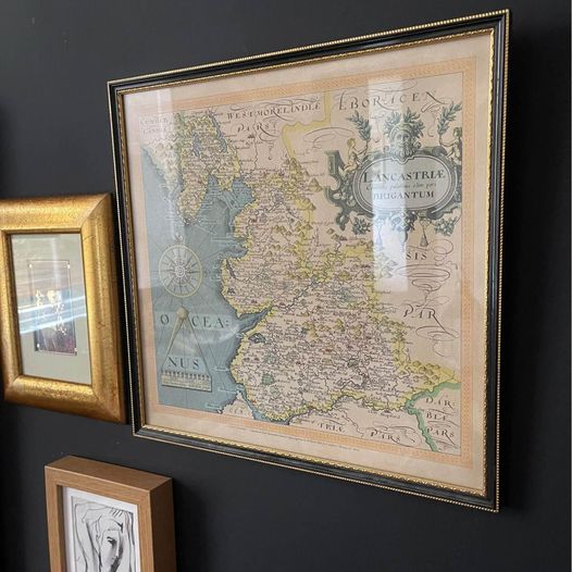 Framed Historical Map of Lancashire Wall Art