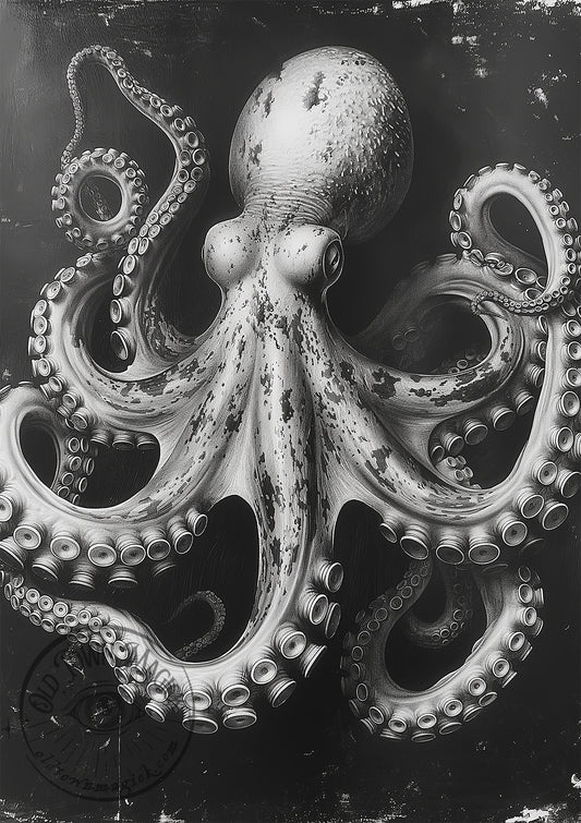 Black and White Octopus Wall Art Print