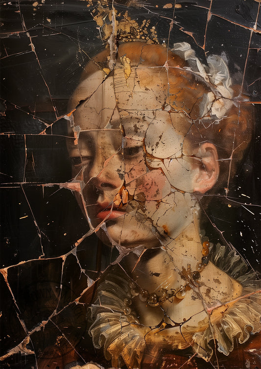 Cracked Oil Painting Portrait Wall Art Print