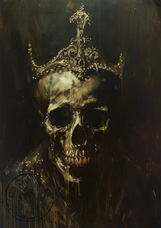 Crowned Skull Oil Painting Wall Art Print