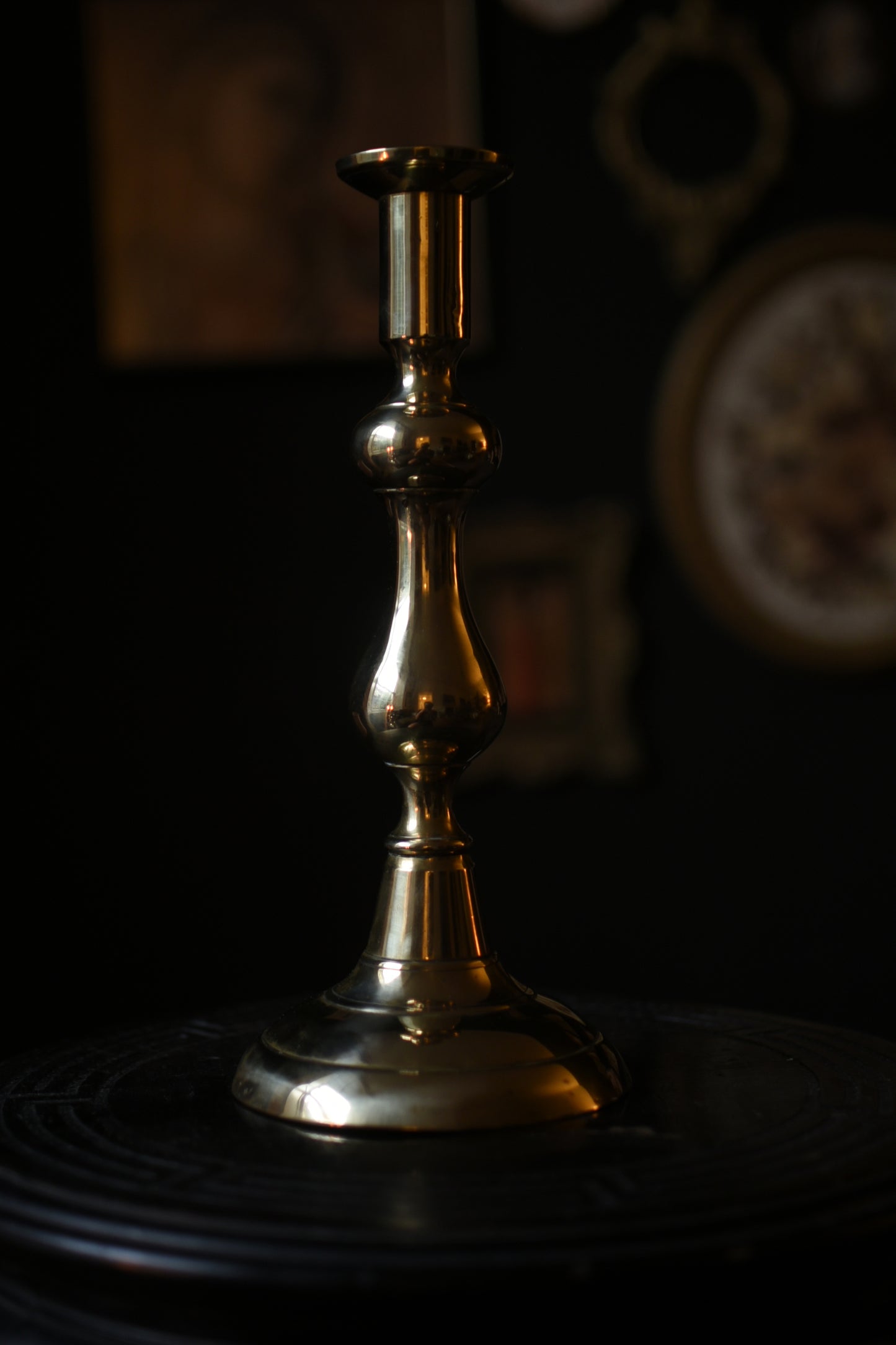 Antique Brass Candle Stick with Round Base (9")