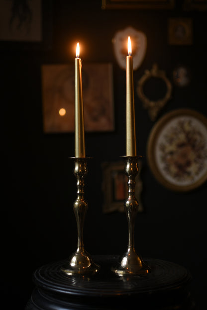 Pair of Antique Brass Candlesticks with curved profile (9")