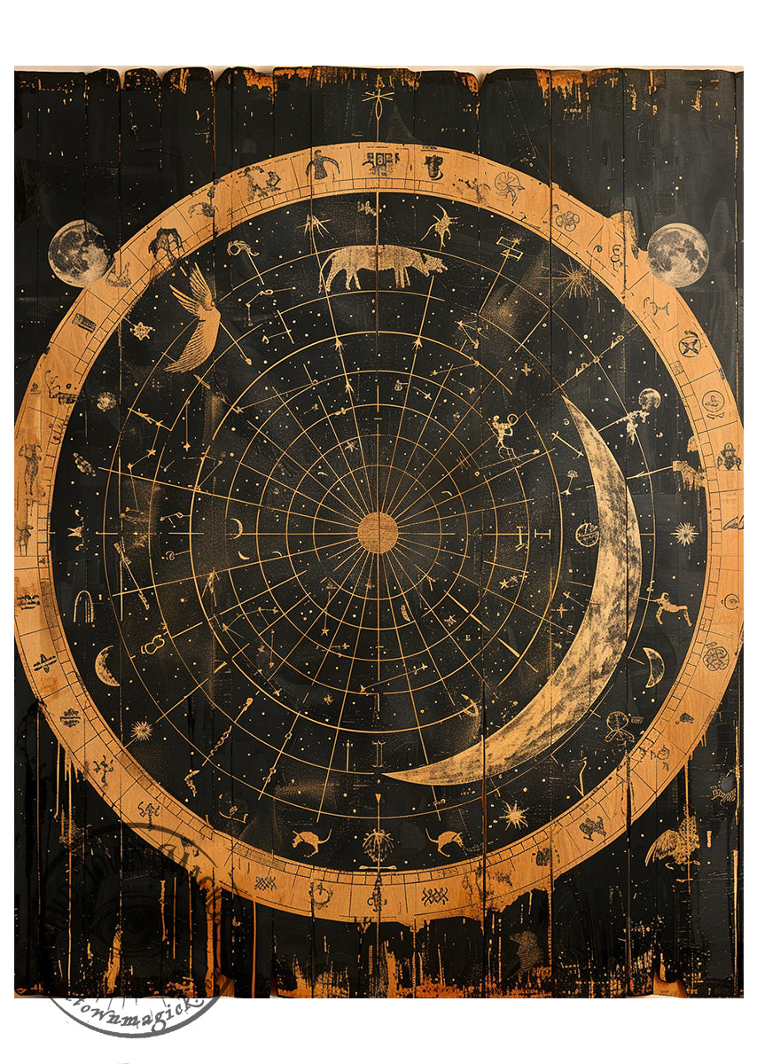 Gold Moon Chart Occult Wall Art Print