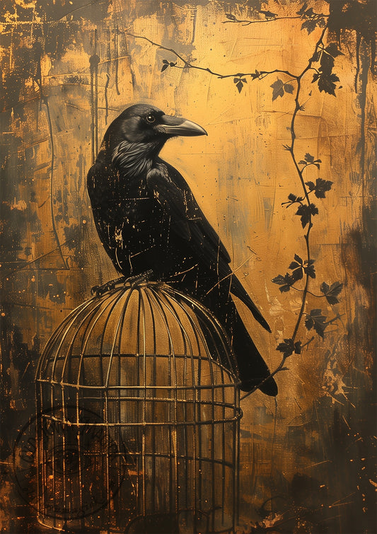 Golden Raven Wall Art Print