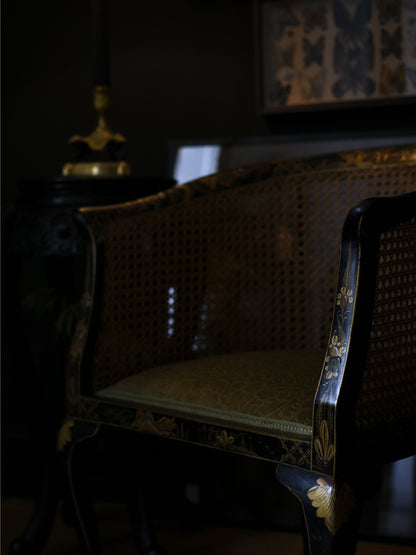 Chinoiserie Ebonised Gilt Accent Clawfoot Tub Armchair