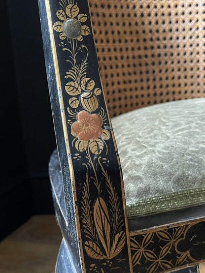 Chinoiserie Ebonised Gilt Accent Clawfoot Tub Armchair