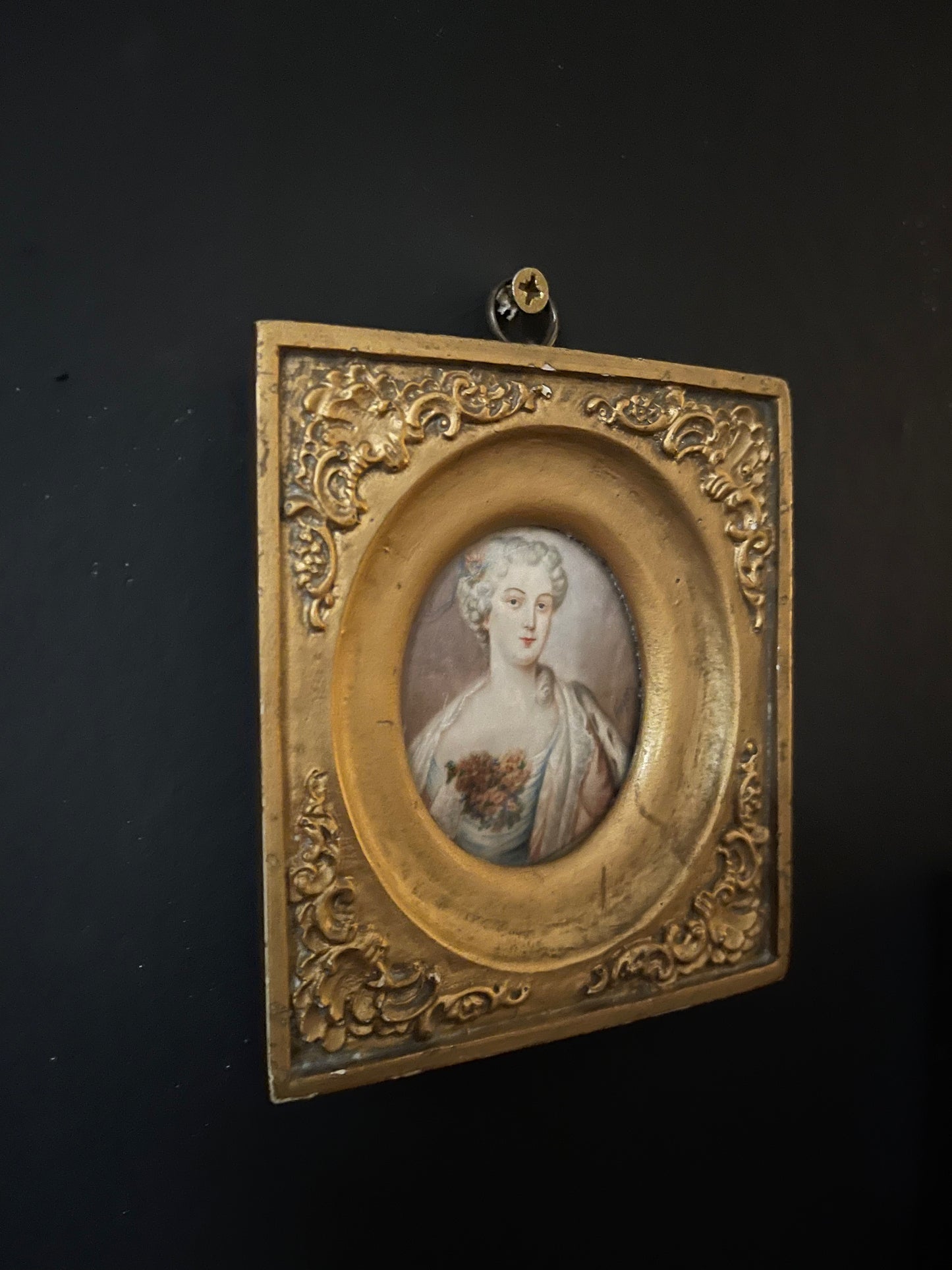 Antique Portrait Miniture in Gold Gilt Frame, Watercolour on Ivory