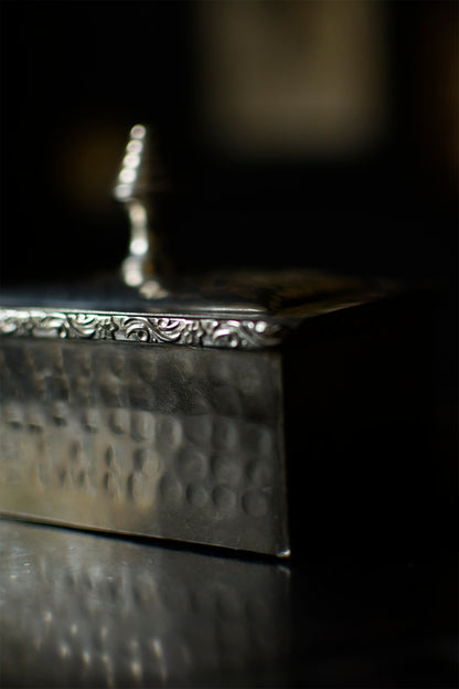 Rectangular Vintage Trinket Jar With Lid, Hammered Metal