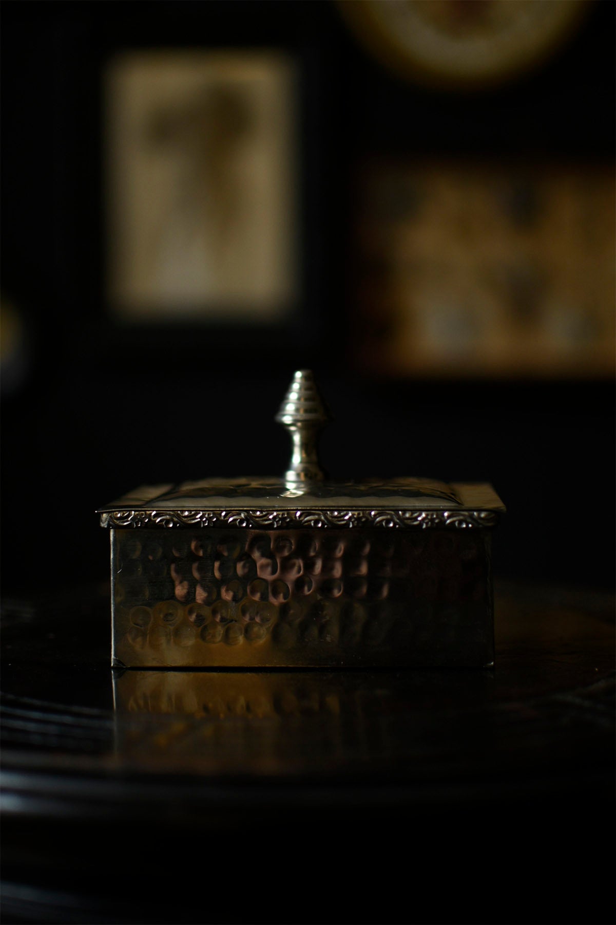 Rectangular Vintage Trinket Jar With Lid, Hammered Metal