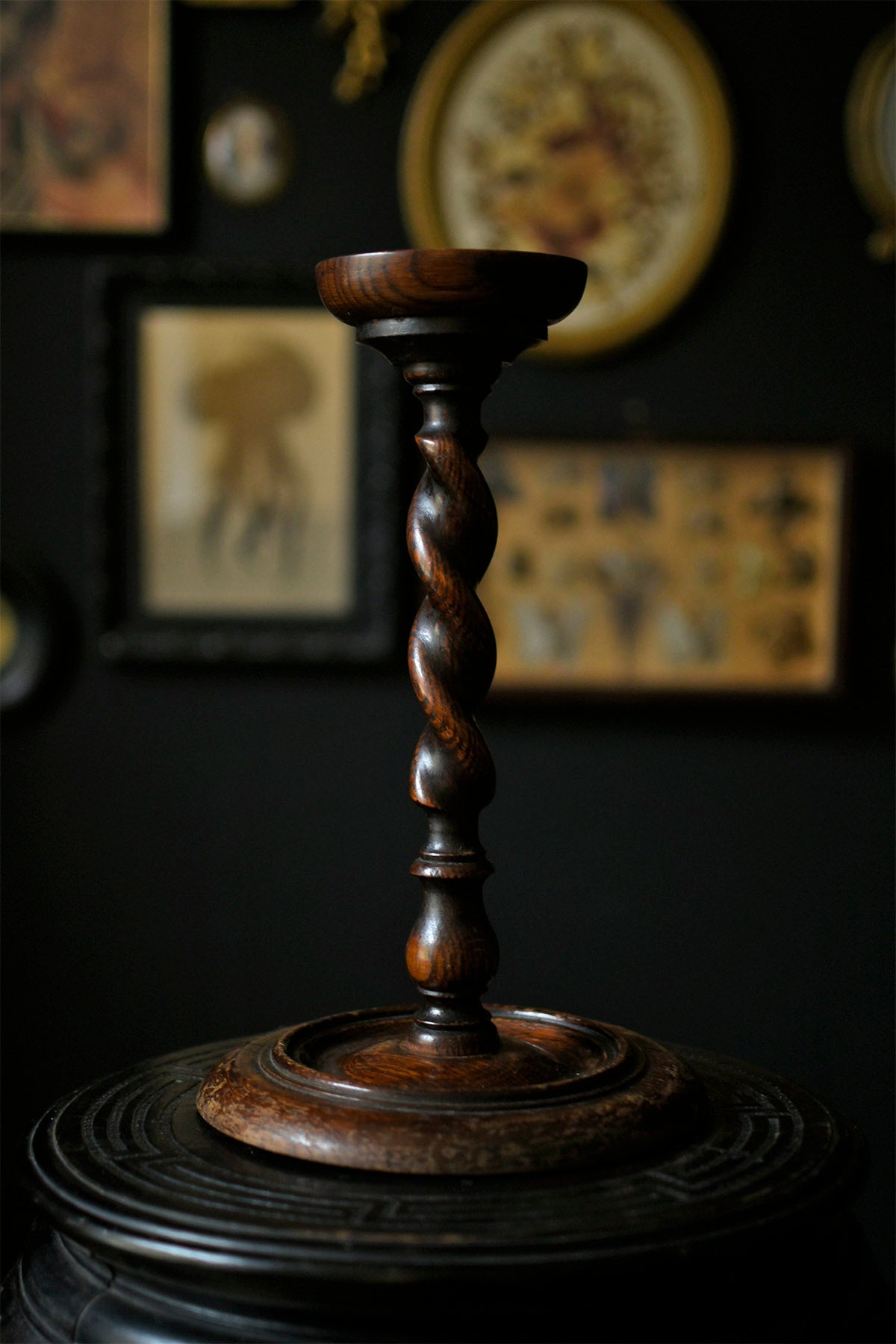 Oak Barley Twist Wooden Candlestick Torchère