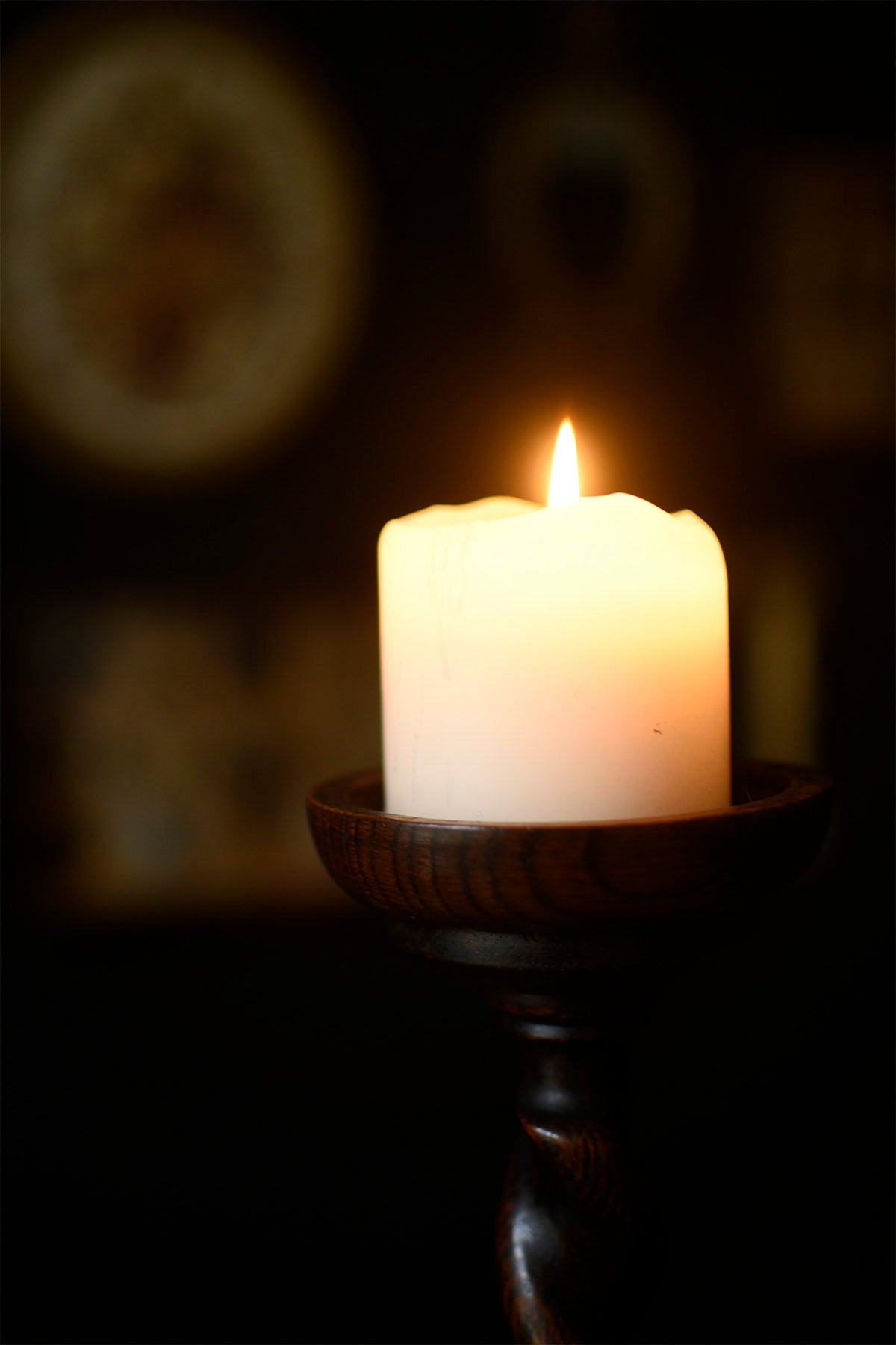 Oak Barley Twist Wooden Candlestick Torchère