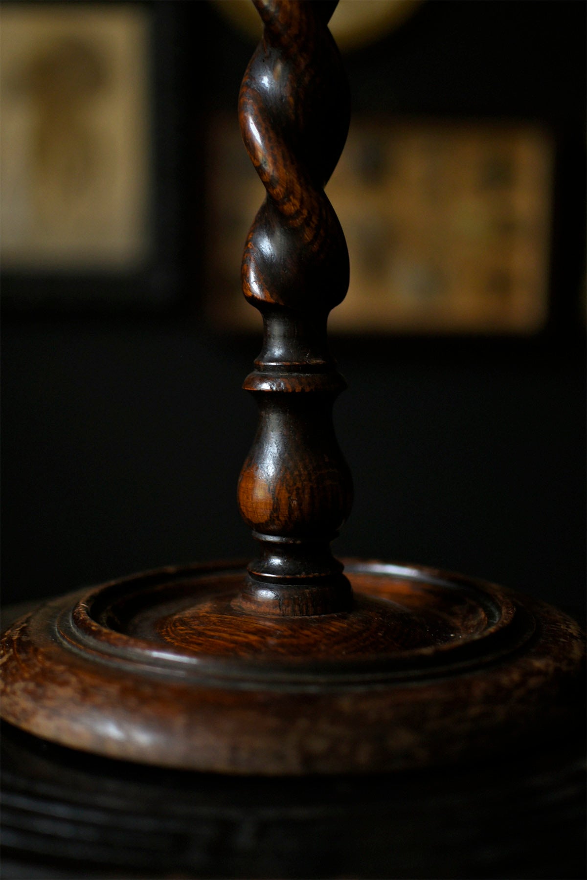 Oak Barley Twist Wooden Candlestick Torchère