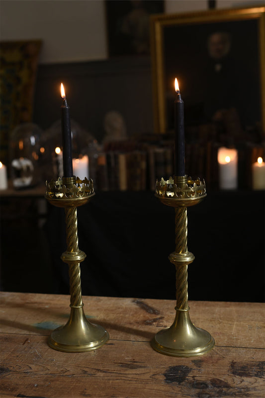 Antique Brass Candlesticks with Twisted Columns