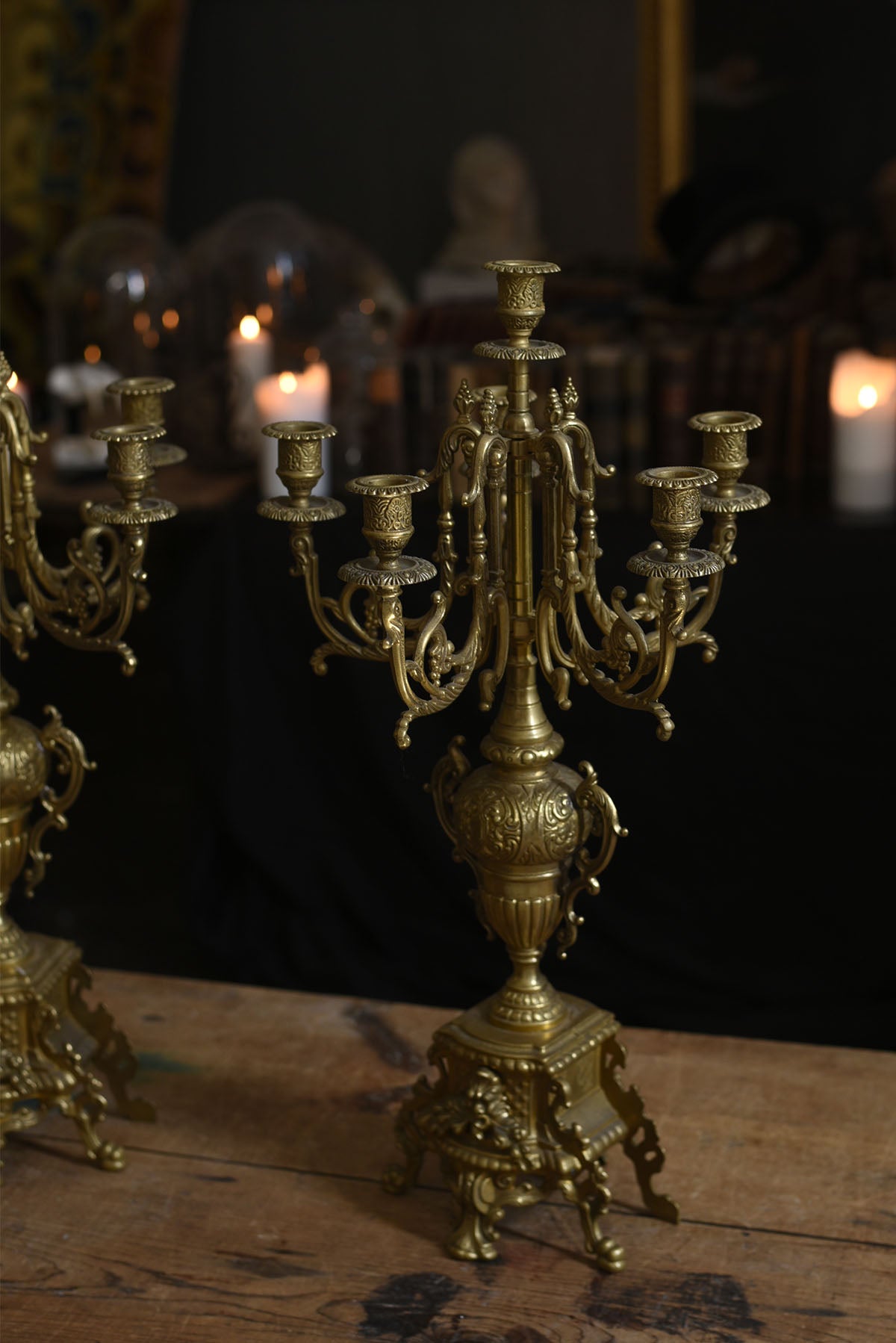 Antique Rococo Brass Candelabras