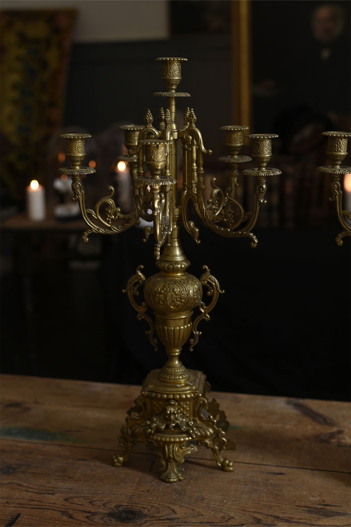 Antique Rococo Brass Candelabras