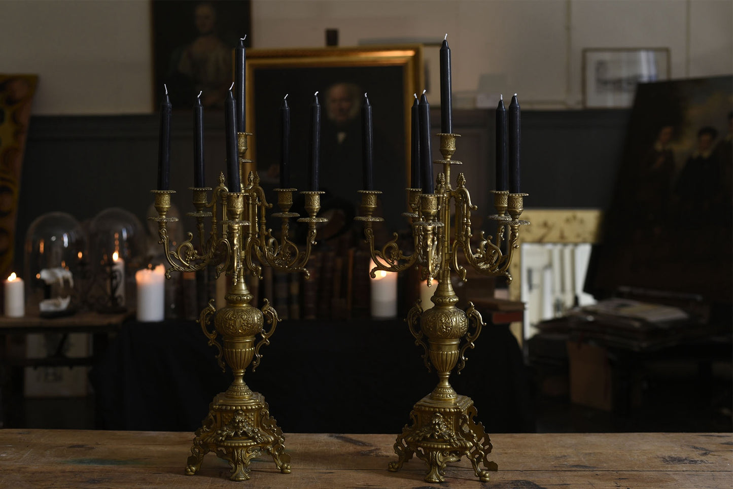 Antique Rococo Brass Candelabras