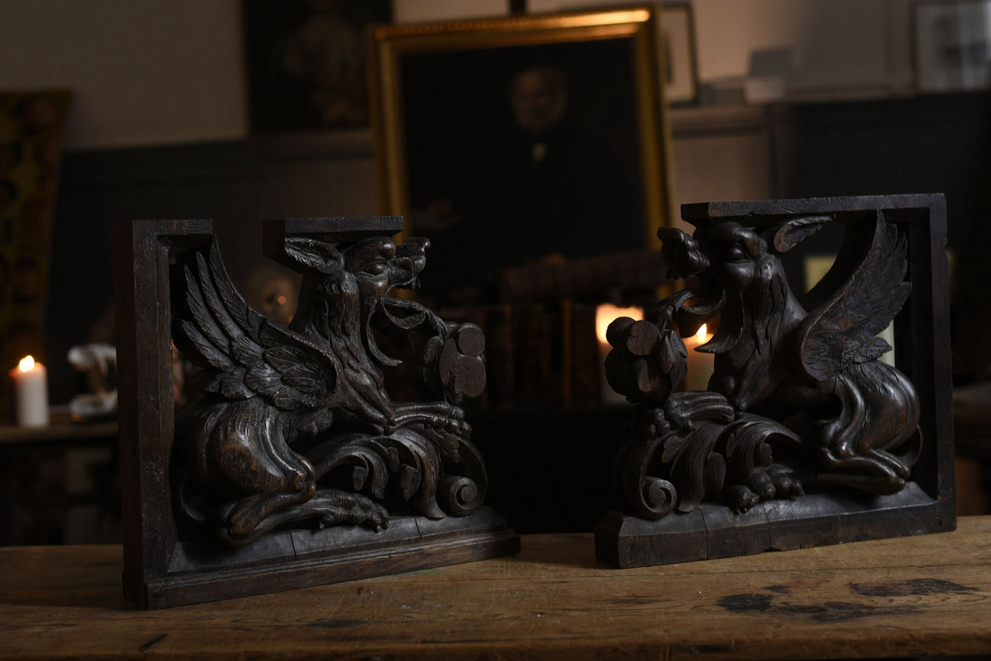 Antique Wooden Bookends