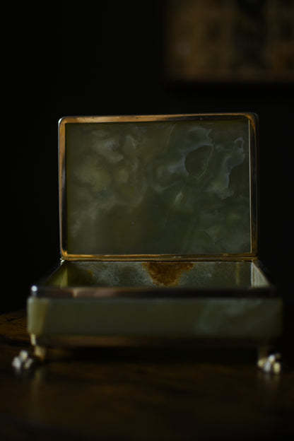 Vintage Green Onyx And Brass Jewellery /Trinket Box With Claw Feet