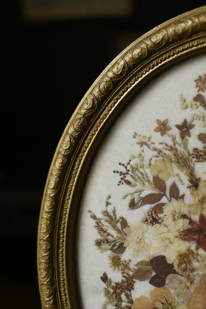 Stunning Pressed Floral Vintage Artwork In Oval Frame