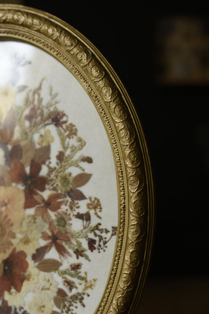 Stunning Pressed Floral Vintage Artwork In Oval Frame