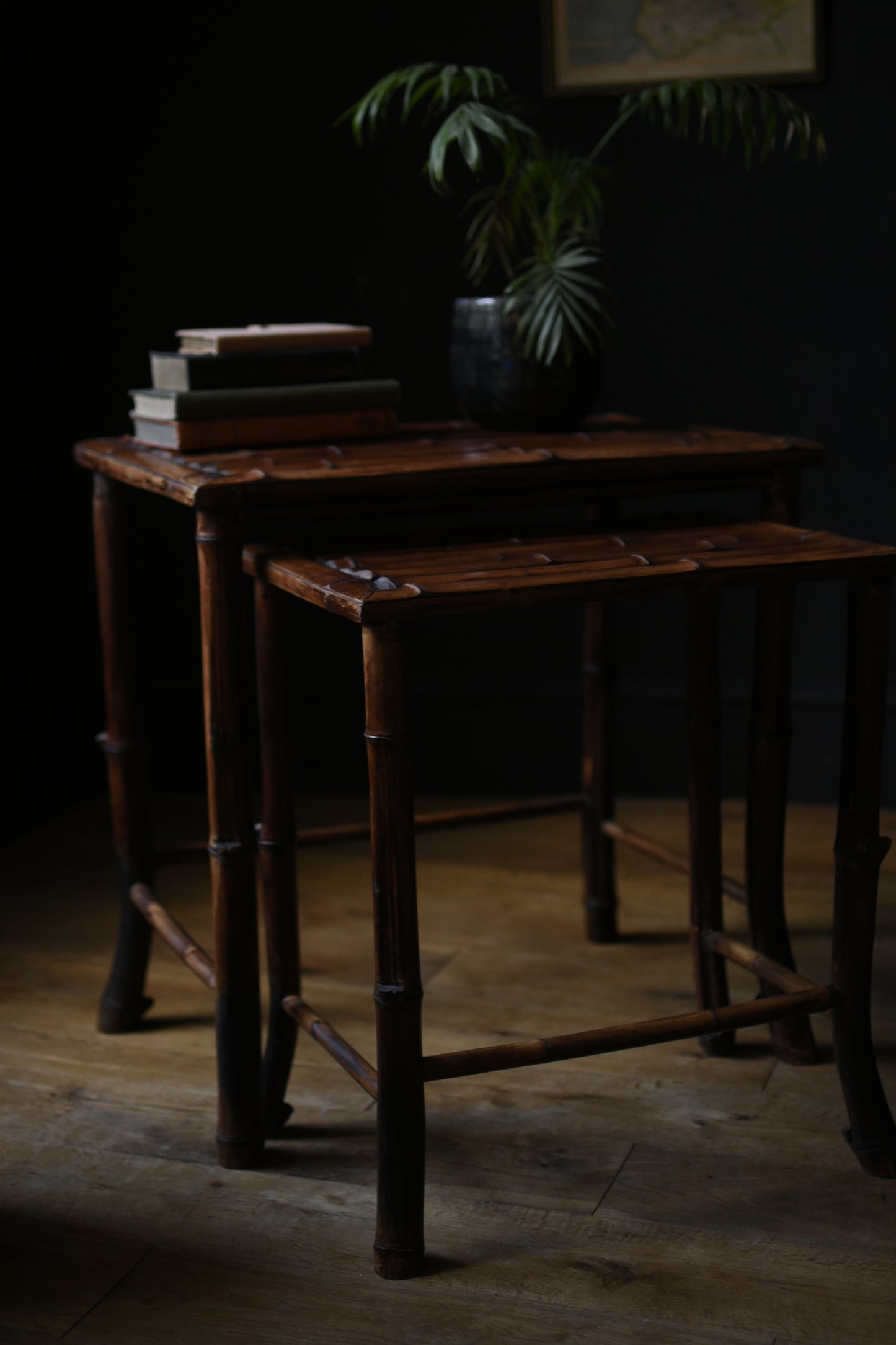 Two Mid-Century Bamboo Nested Tables