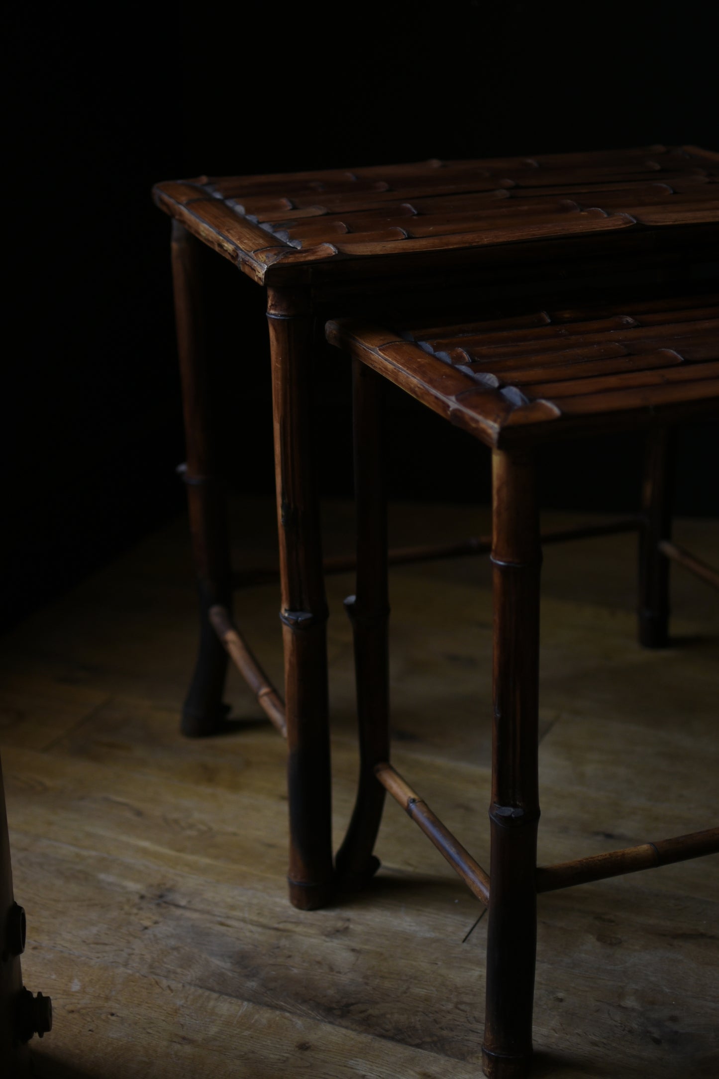 Two Mid-Century Bamboo Nested Tables