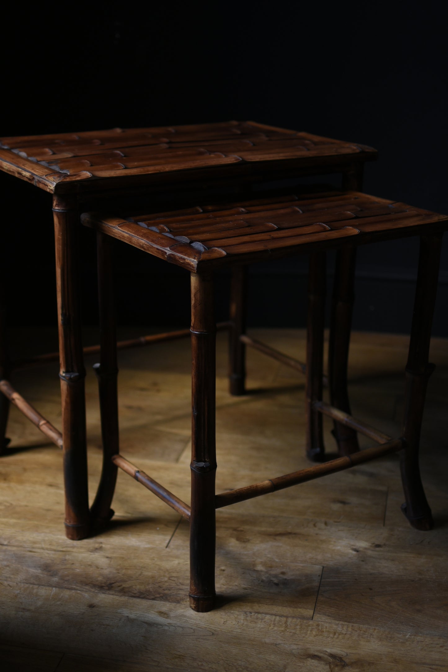 Two Mid-Century Bamboo Nested Tables