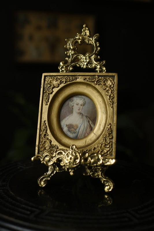 Antique Portrait Miniture in Gold Gilt Frame, Watercolour on Ivory