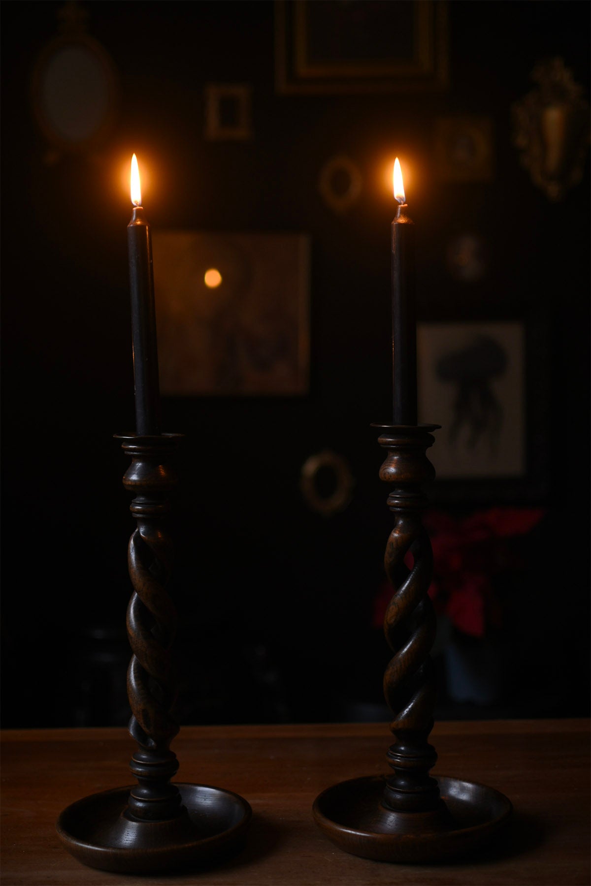 Pair of Spiralled Wooden Candlesticks