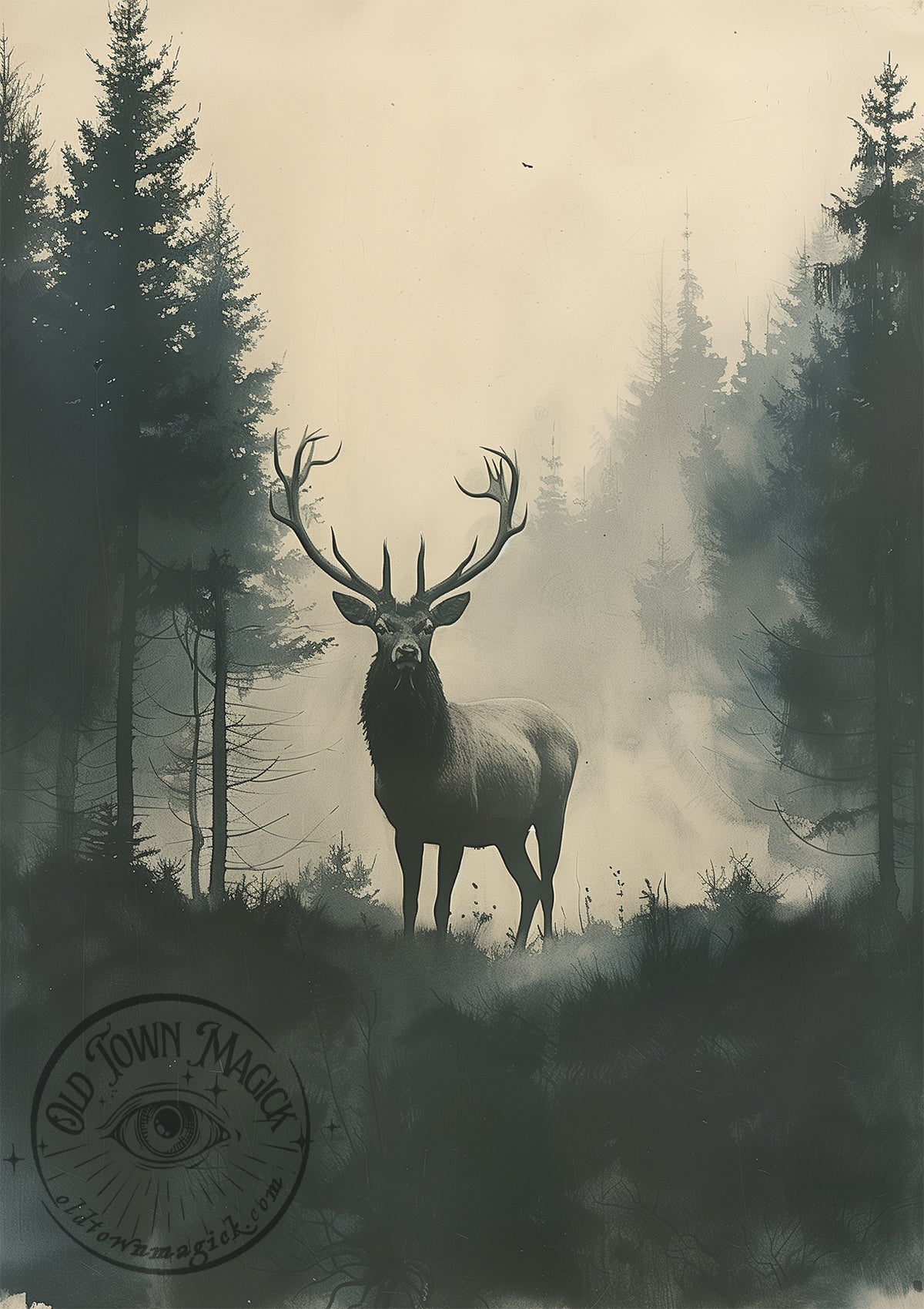 Sepia Wooded Stag Wall Art Print