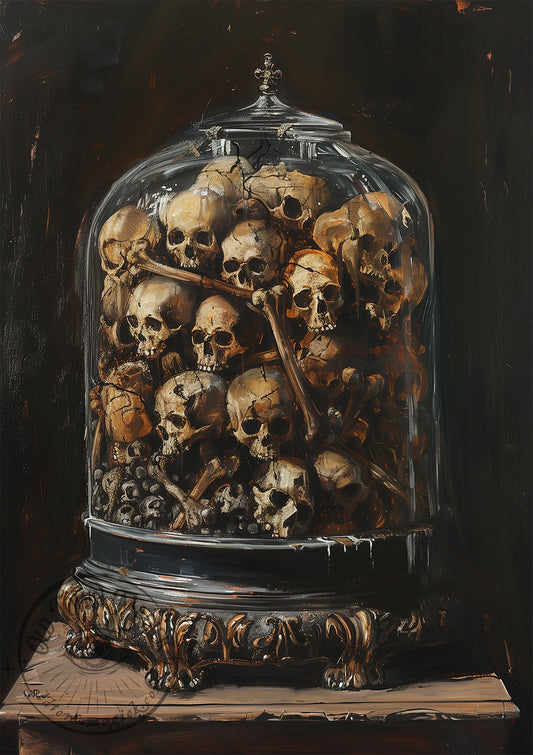 Skulls In Belljar Wall Art Print