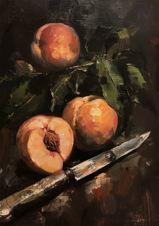 Still Life Peaches Oil Painting Wall Art Print