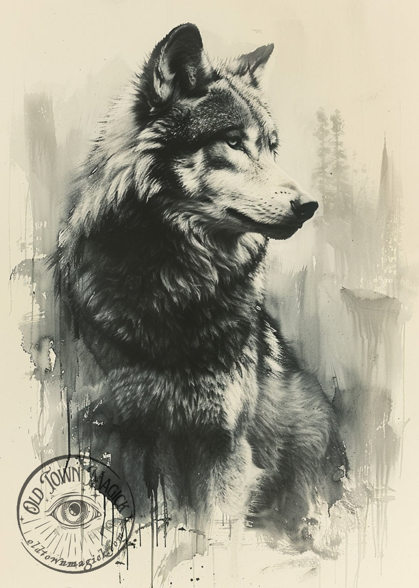 Vintage Wolf Illustration 2 Wall Art Print