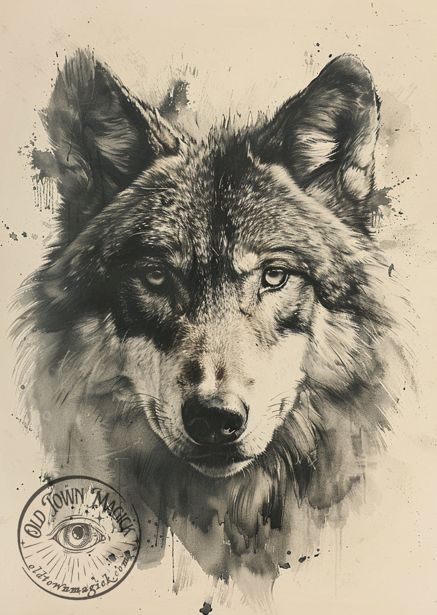 Vintage Wolf Illustration Wall Art Print – Old Town Magick