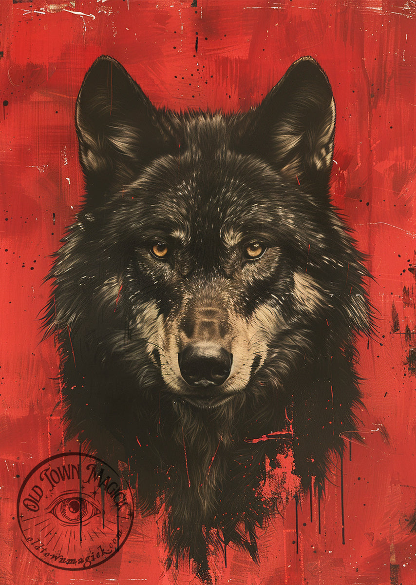 Wolf On Red Gothic Wall Art Print