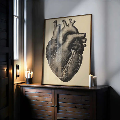 Anatomical Sepia Human Heart Wall Art Print